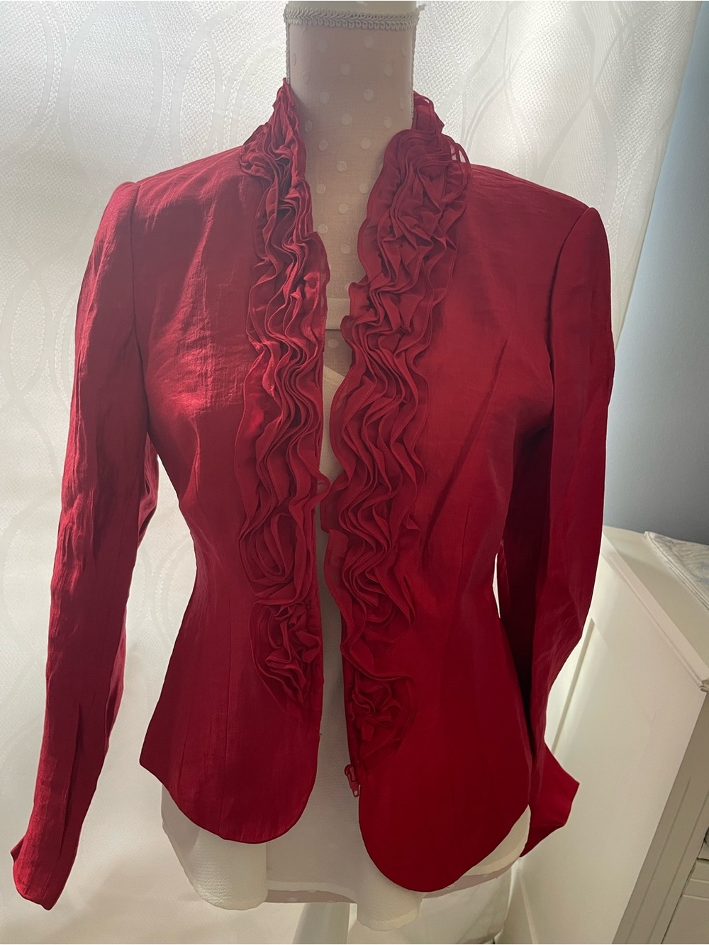 Adrianna Papell Red Ruffle Front Blazer